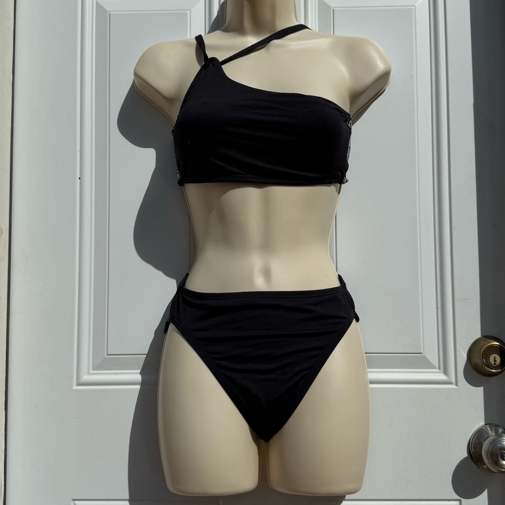 Michael Kors Black One-Shoulder Bikini Set XS